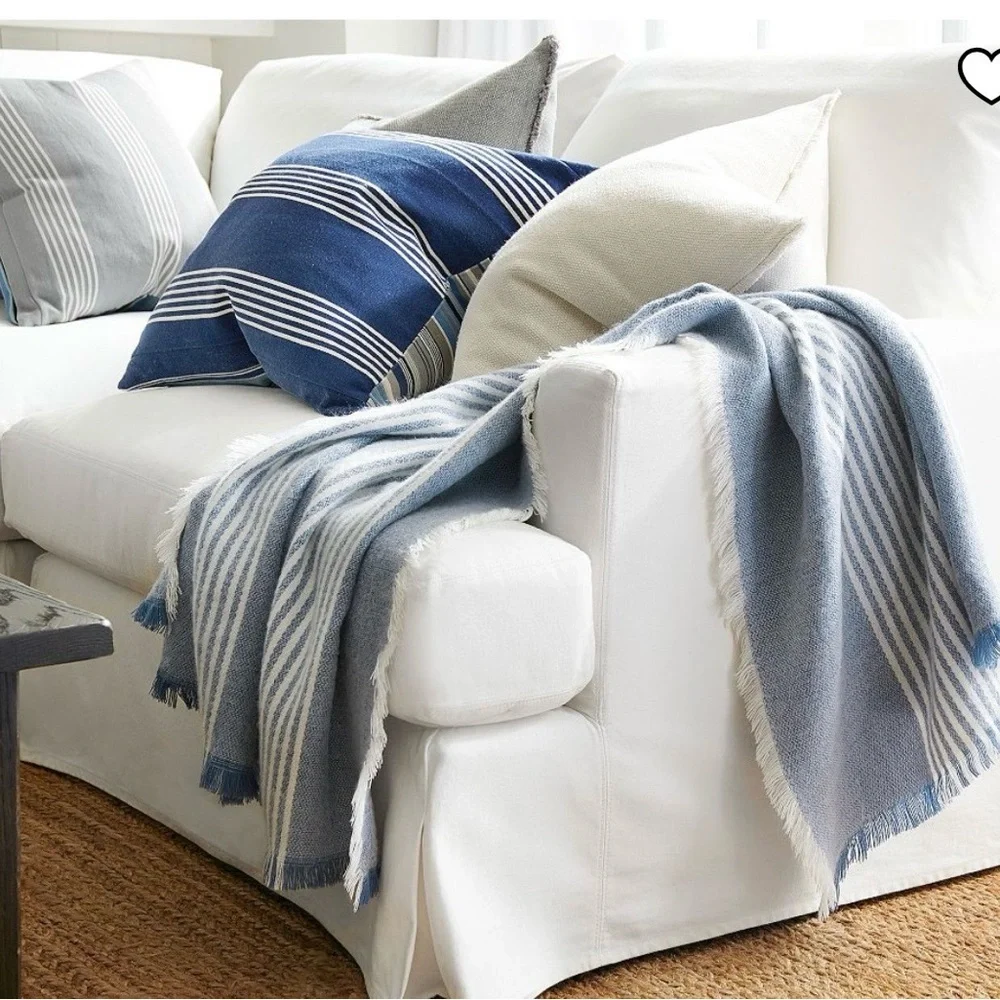 Pottery Barn clover fringe striped Throw farmhouse cottagecore very soft